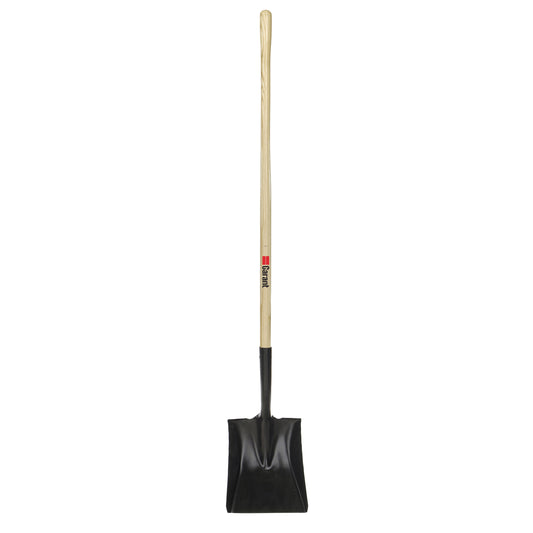 Square point shovel, long wood handle