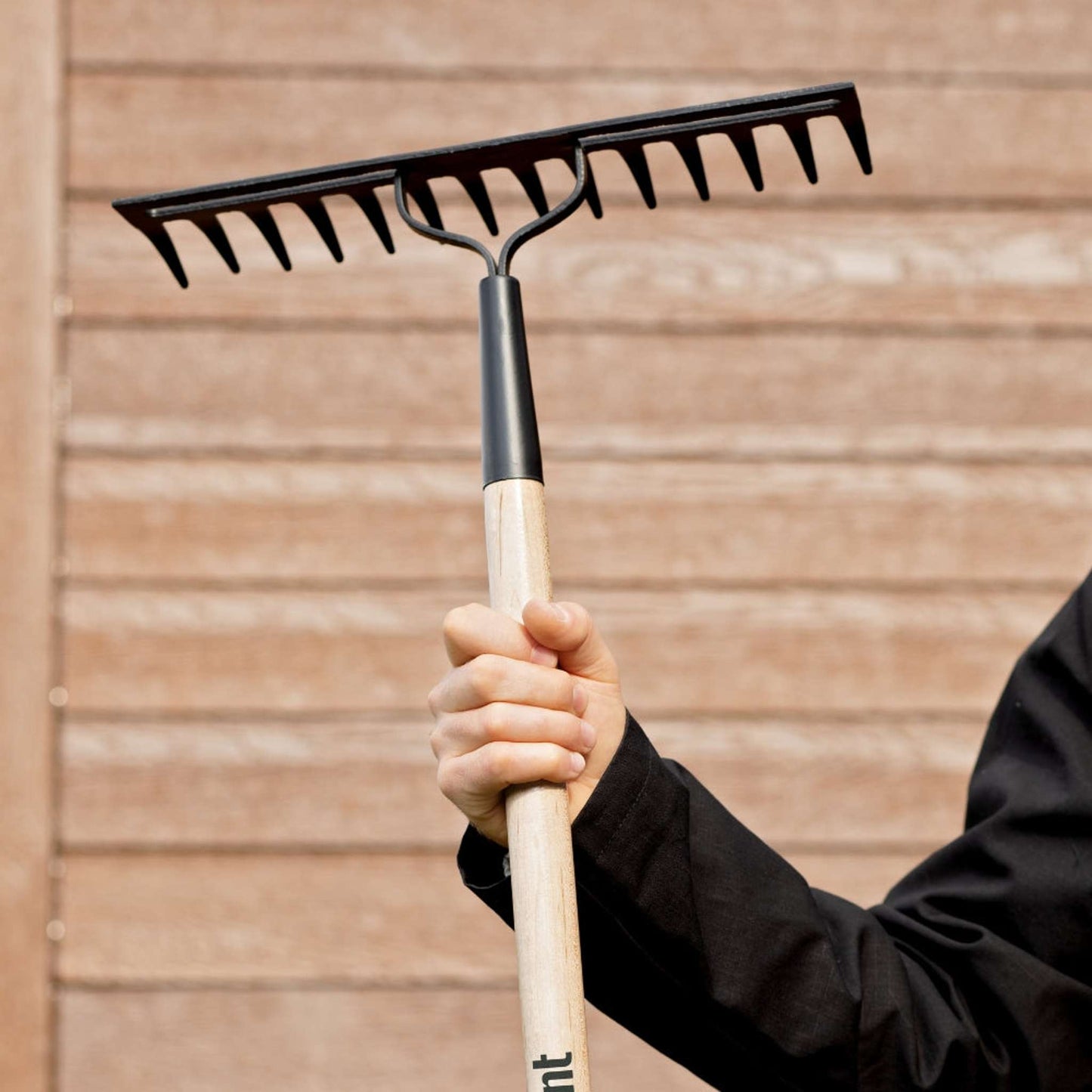 Level rake, wood handle