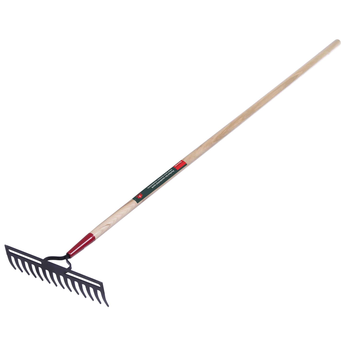 Double-back level rake, wood handle