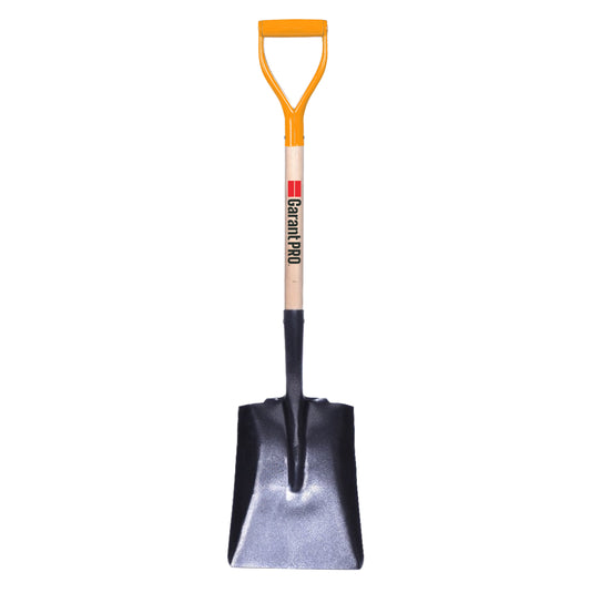 Square point shovel, wood handle, D-grip