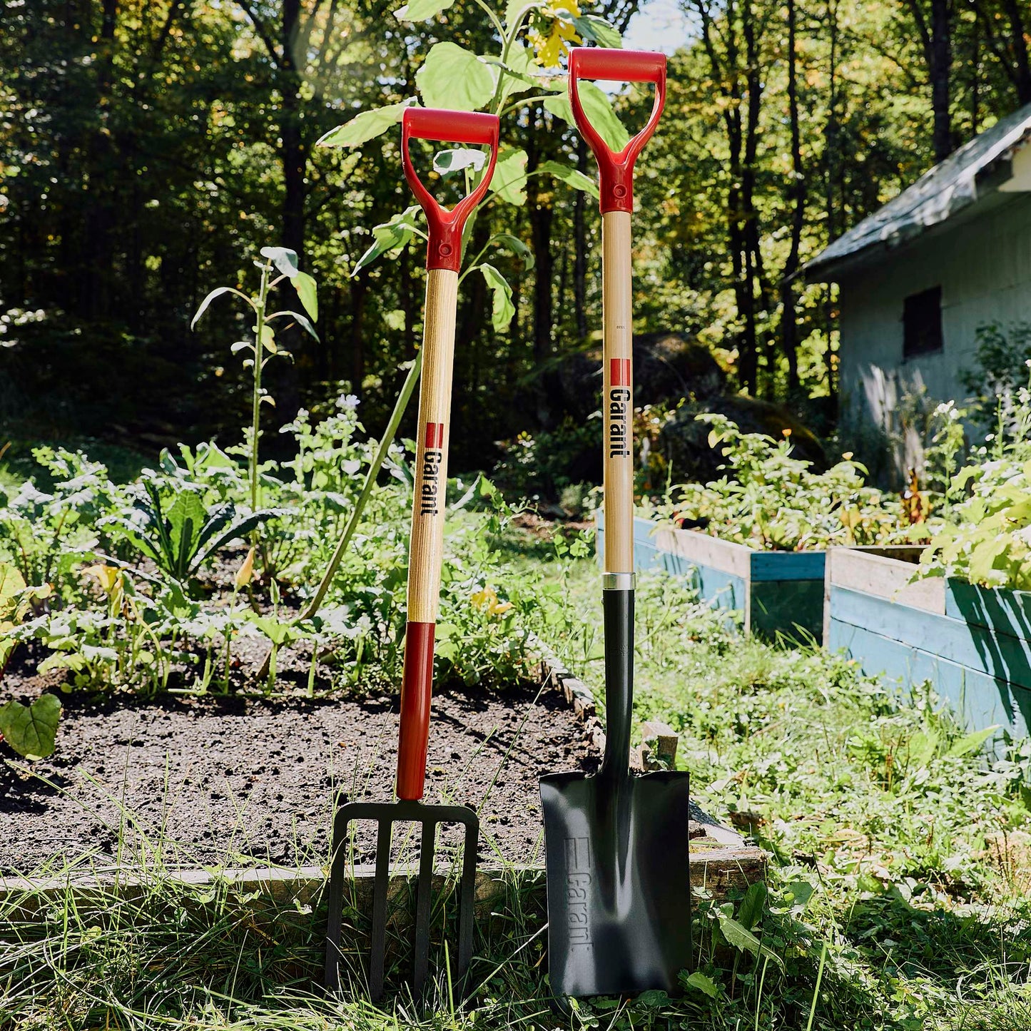 Garden spade, wood handle
