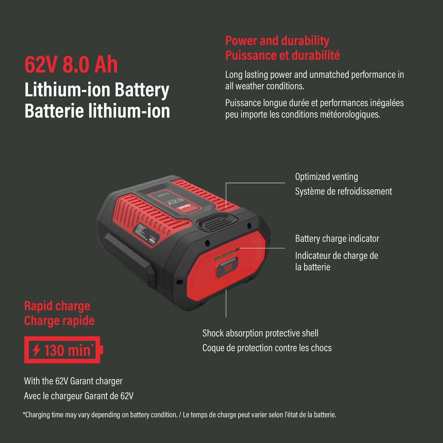62V 8.0 Ah Rechargeable Lithium-ion Battery