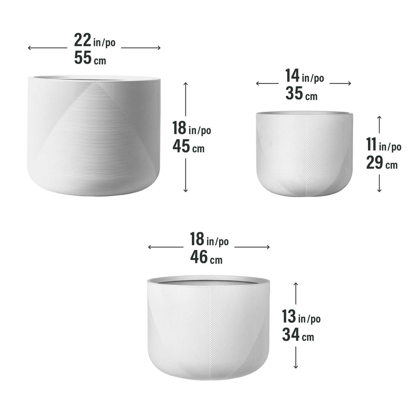 Ensemble de 3 jardinières Gavin 14 po, 18 po et 22 po