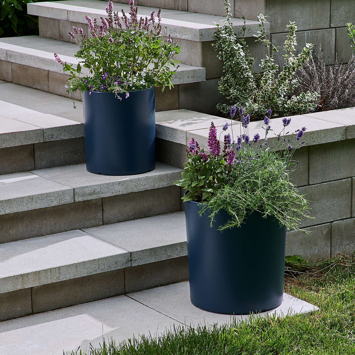 15" Cylindrical Urban Linear Planter with stone-effect speckled finish