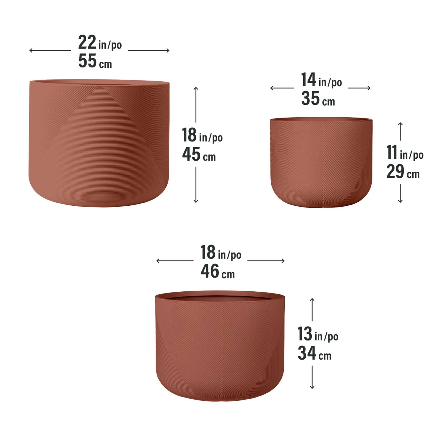Ensemble de 3 jardinières Gavin 14 po, 18 po et 22 po