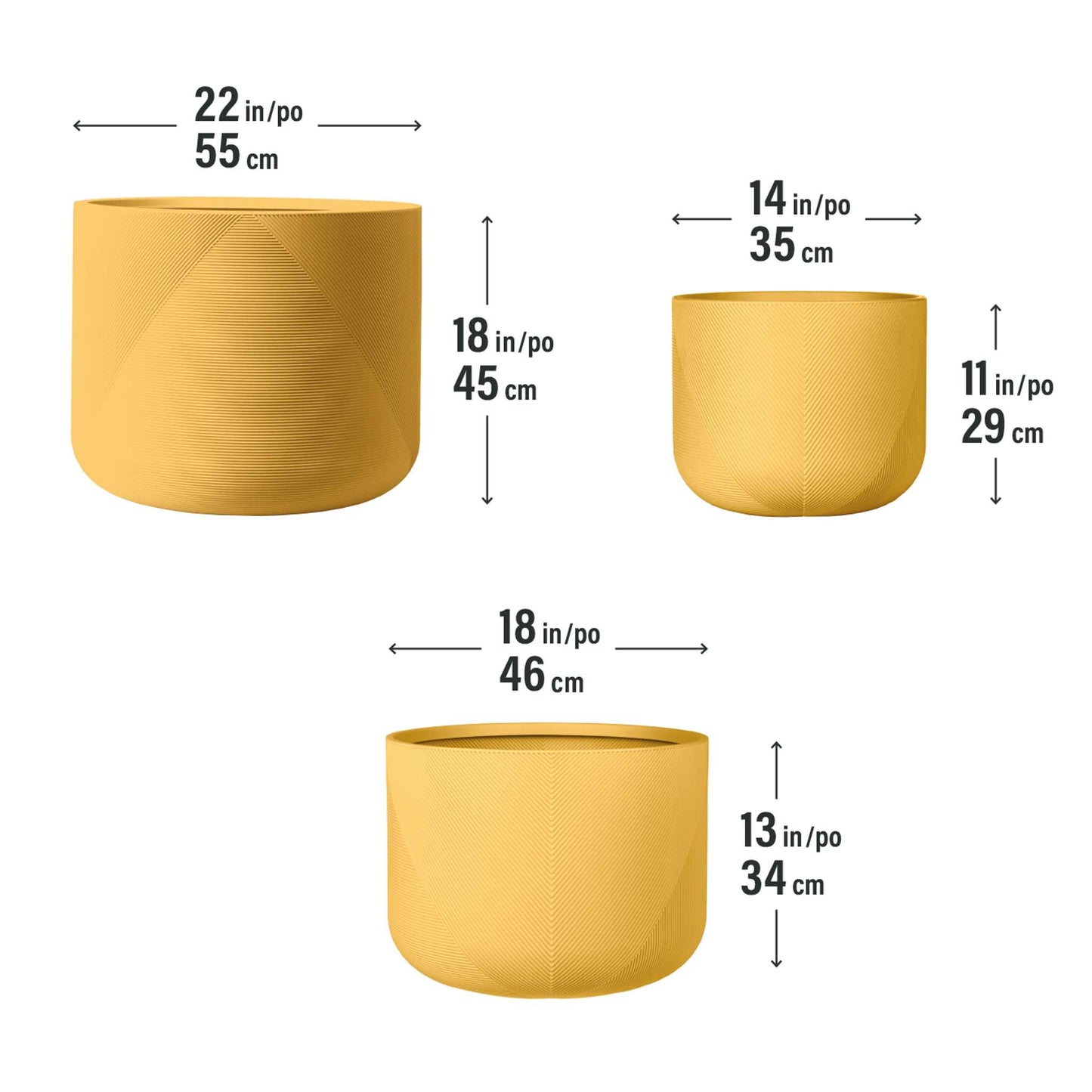 Ensemble de 3 jardinières Gavin 14 po, 18 po et 22 po