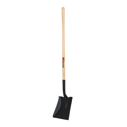 Square point shovel, long wood handle