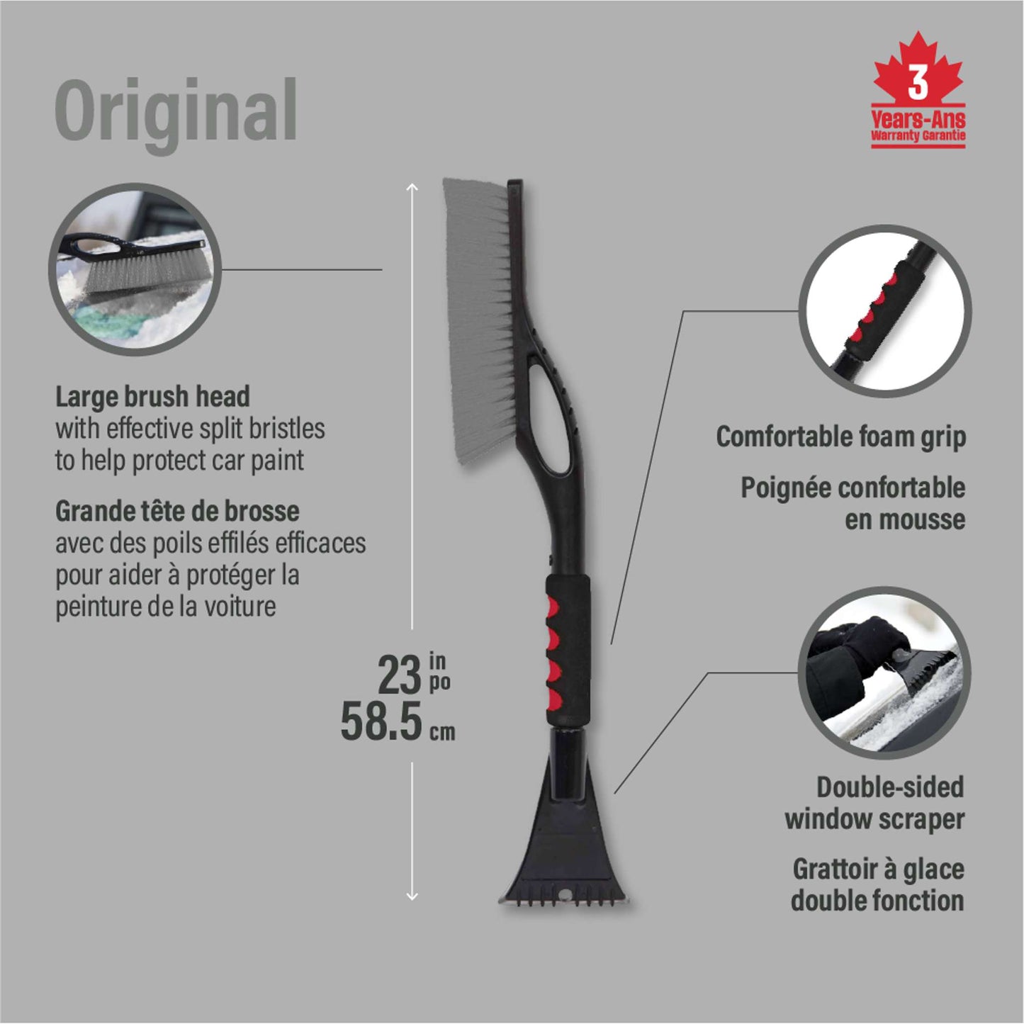 Balai à neige et grattoir à glace 23 po avec poignée en mousse