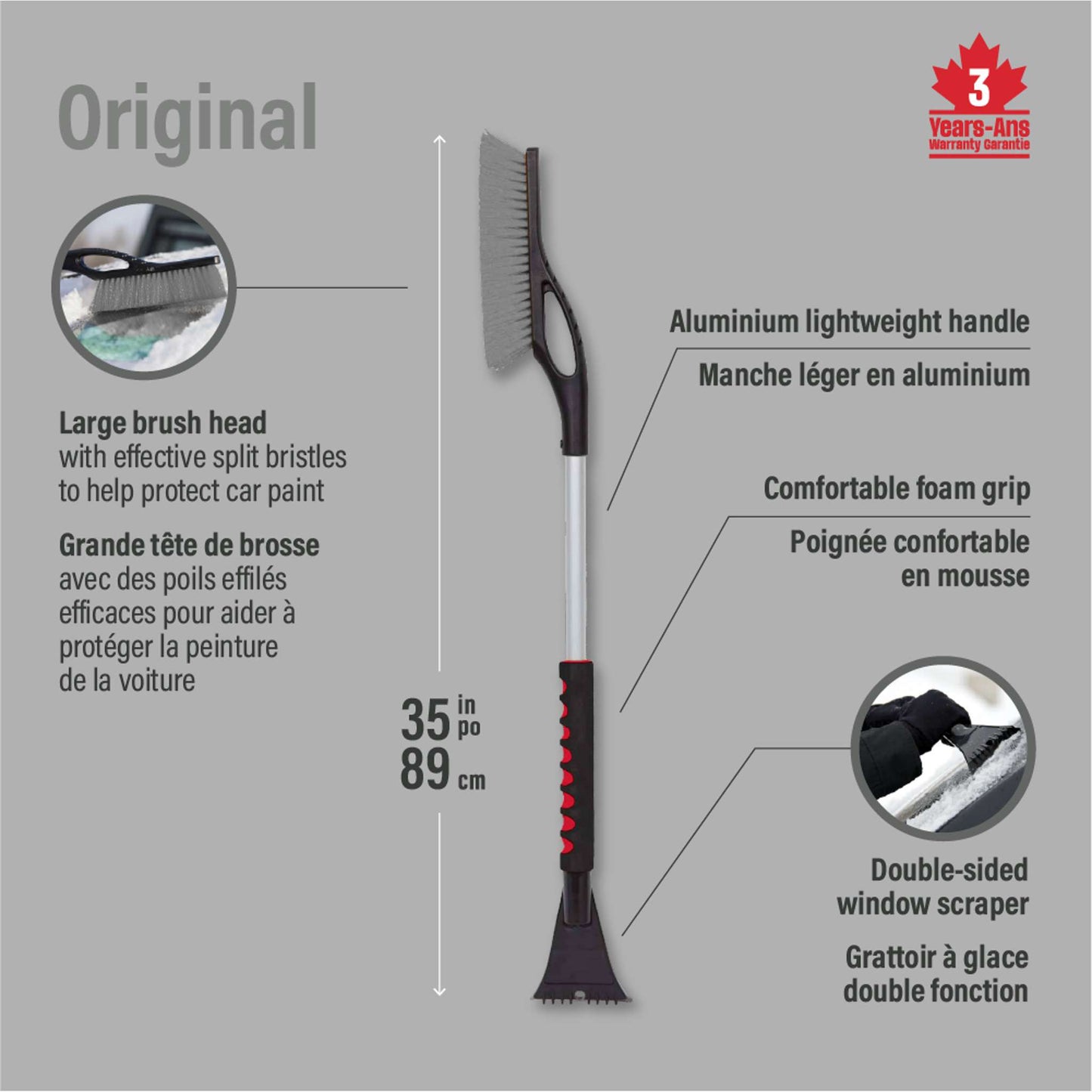 Balai à neige et grattoir à glace 35 po avec poignée en mousse