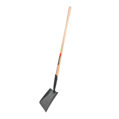 Square point shovel, long wood handle