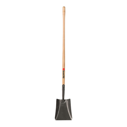 Square point shovel, long wood handle