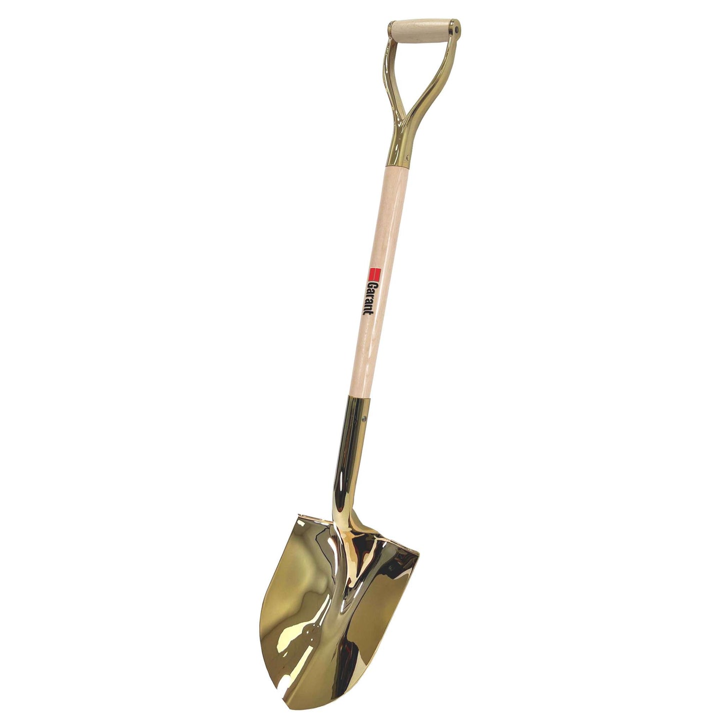 Gold-plated round point shovel, wood handle