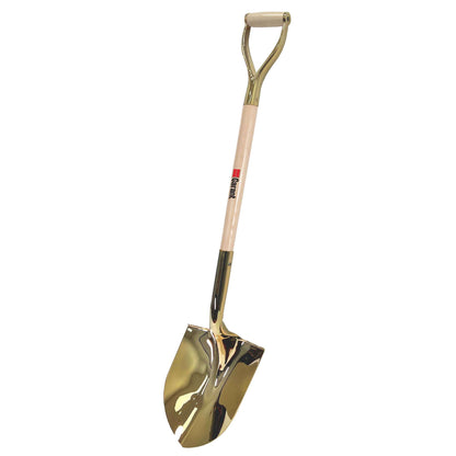 Gold-plated round point shovel, wood handle