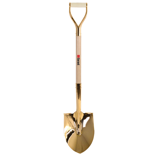 Gold-plated round point shovel, wood handle