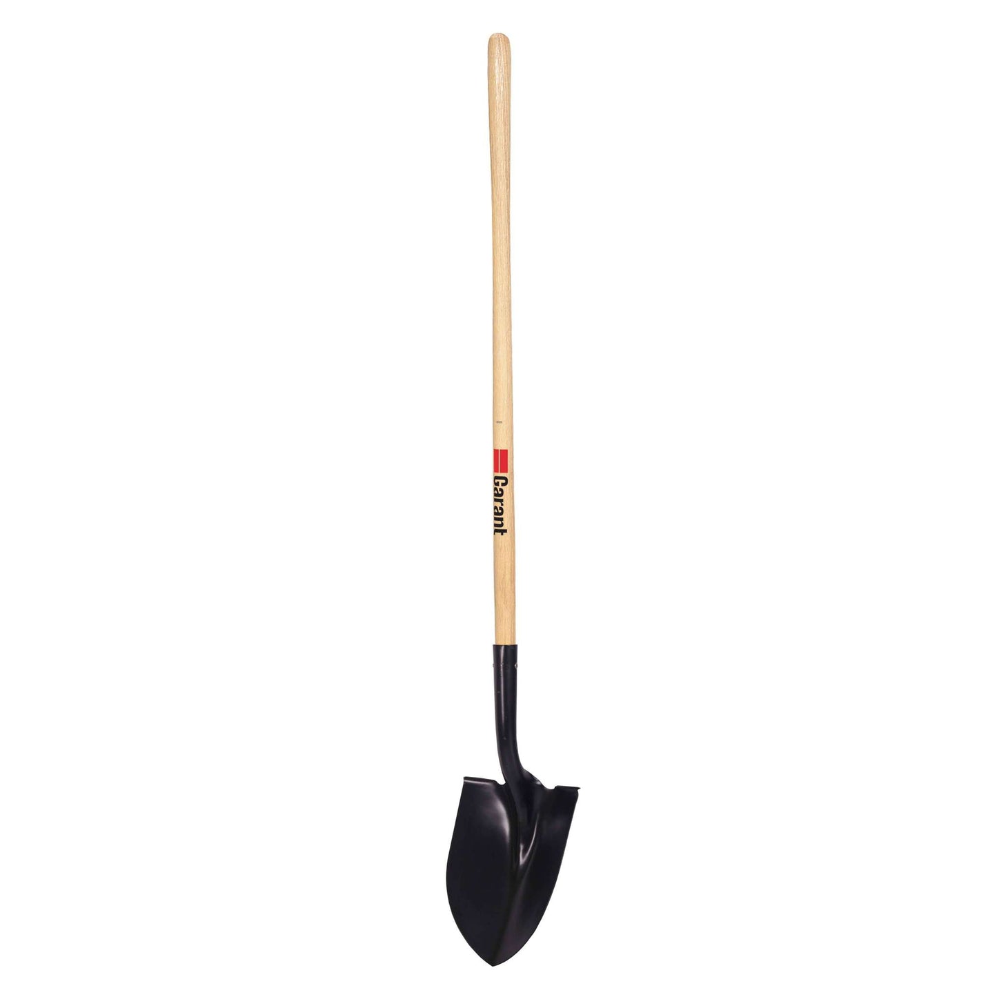 Round point shovel, long wood handle