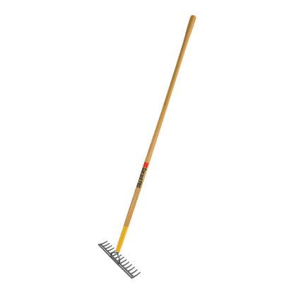 Double-back level rake, wood handle