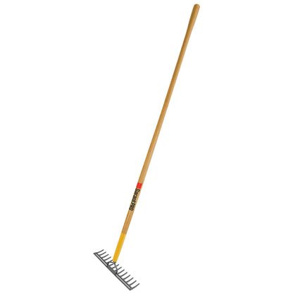 Double-back level rake, wood handle