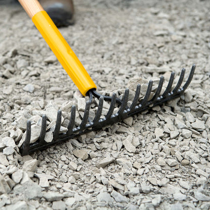 Double-back level rake, wood handle