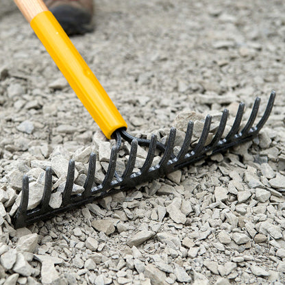 Double-back level rake, wood handle
