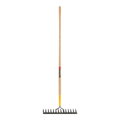 Double-back level rake, wood handle
