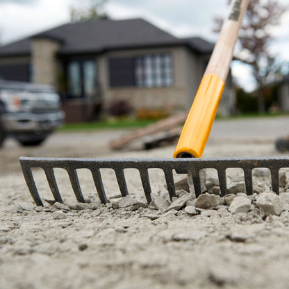 Level rake, wood handle