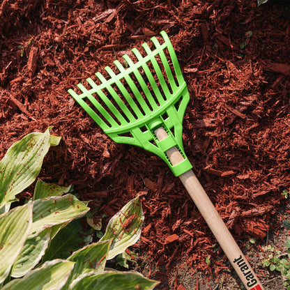 Shrub rake, wood handle
