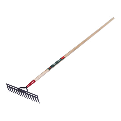 Double-back level rake, wood handle