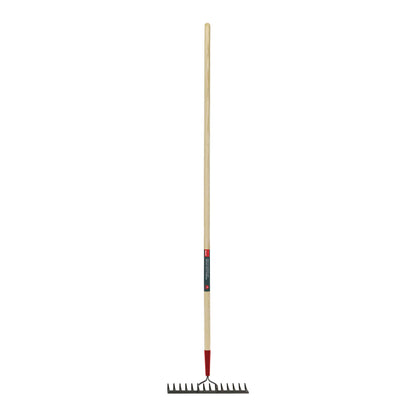 Double-back level rake, wood handle