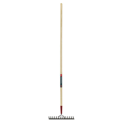Double-back level rake, wood handle