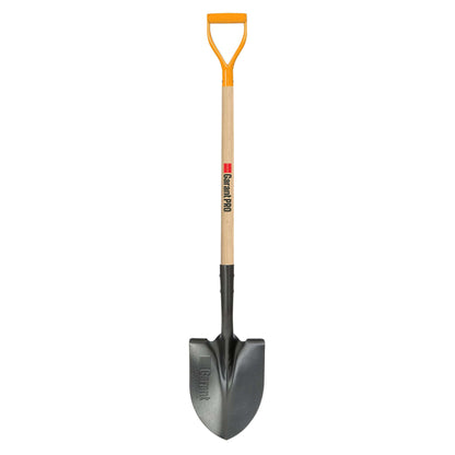Round point shovel, wood handle, D-grip