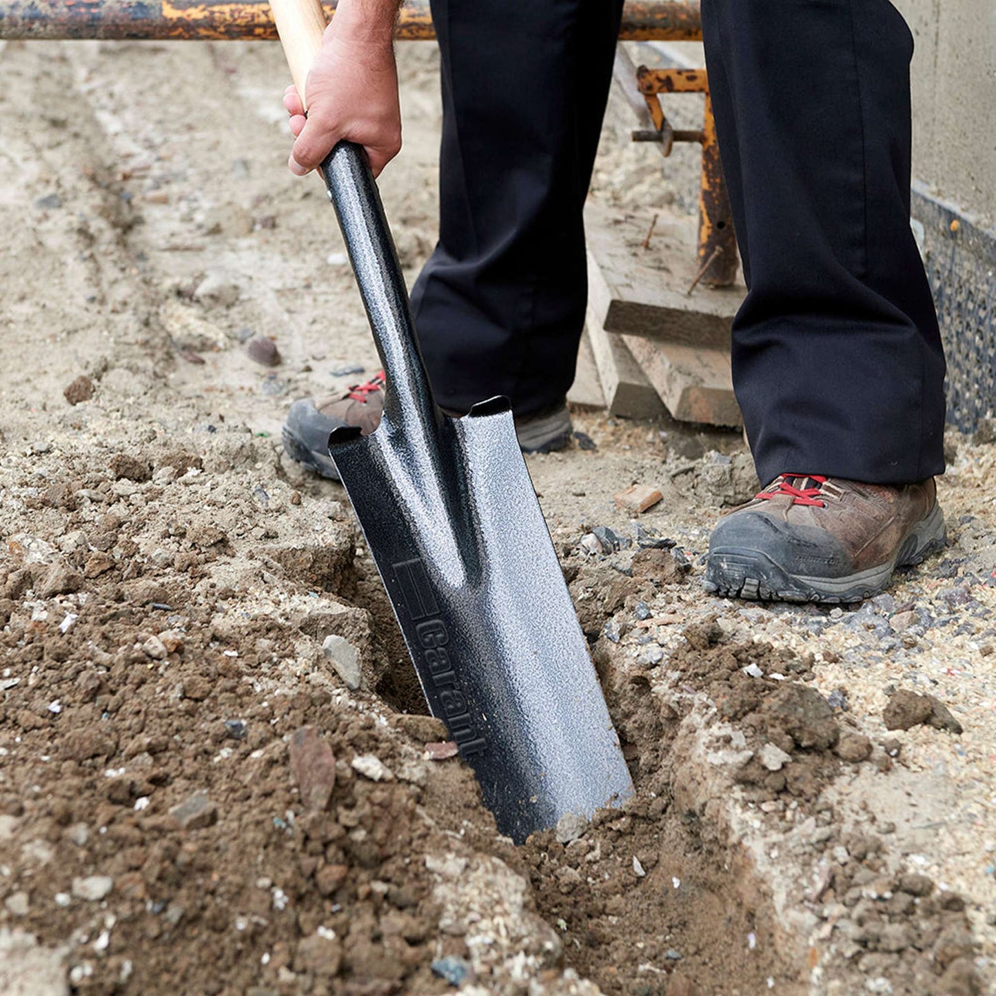 Drain spade, wood handle