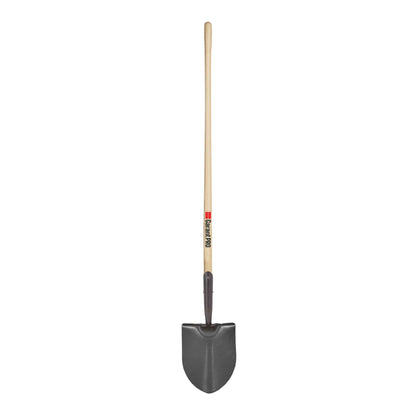 Round point shovel, long wood handle
