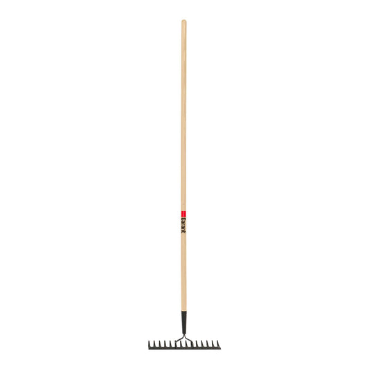 Double-back level rake, wood handle