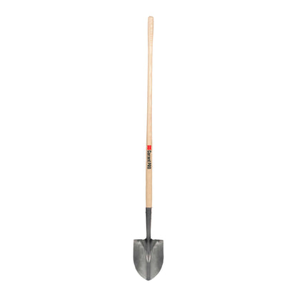 Round point shovel, long wood handle