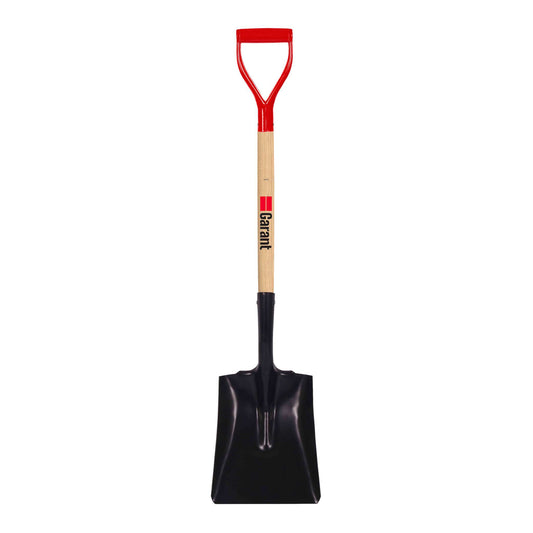 Square point shovel, wood handle, D-grip