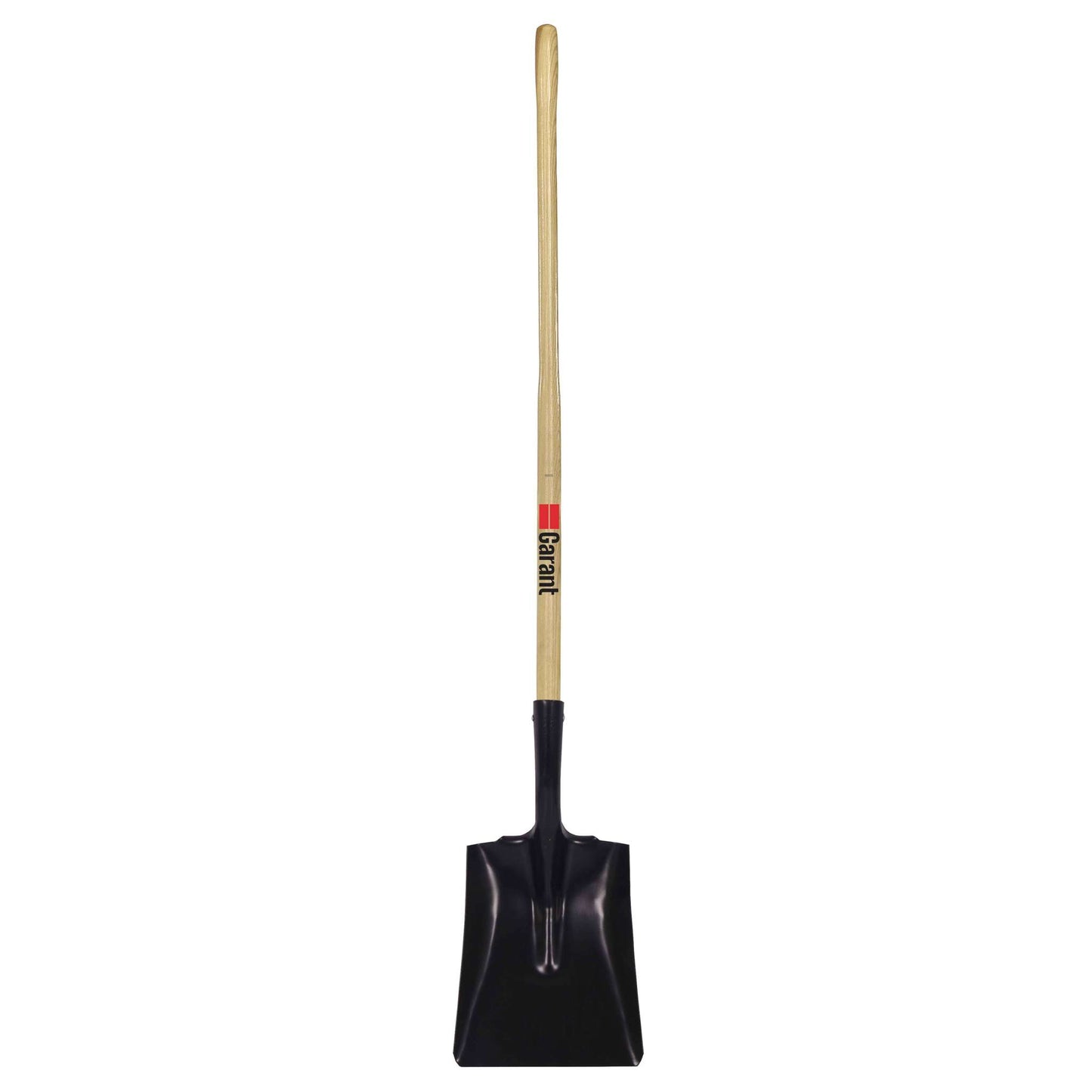 Square point shovel, long wood handle