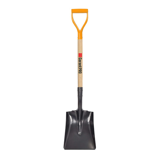 Square point shovel, wood handle, D-grip