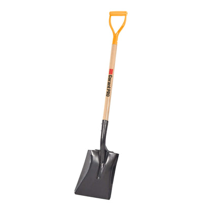Square point shovel, wood handle, D-grip