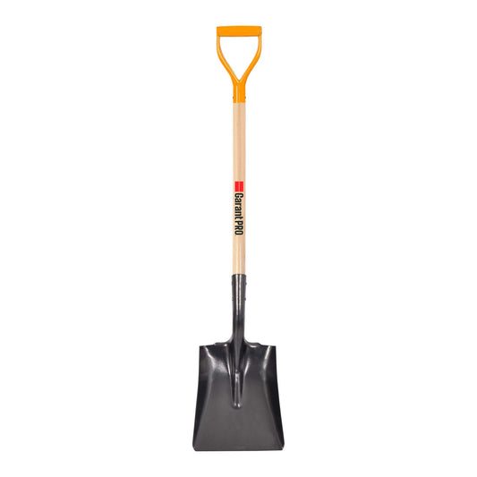 Square point shovel, wood handle, D-grip