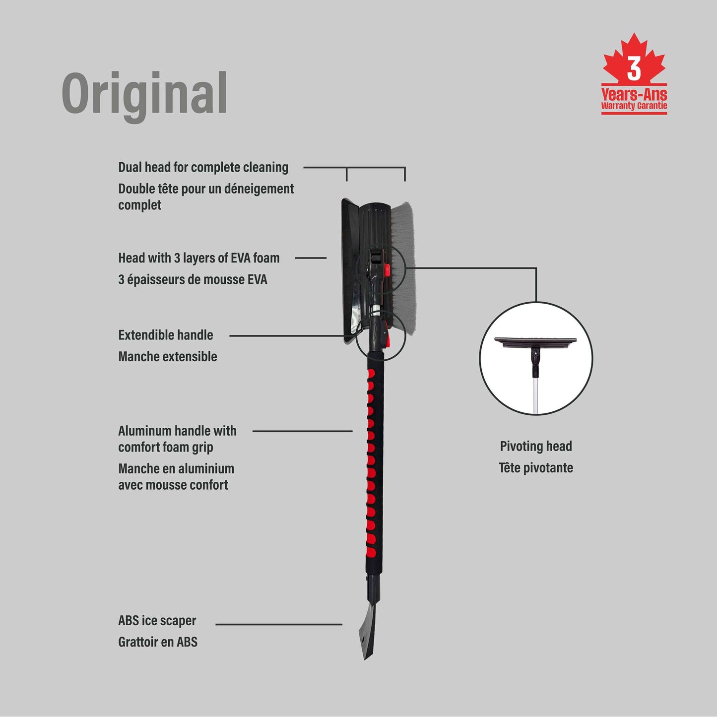 Balai à neige télescopique à double tête pivotante 54 po