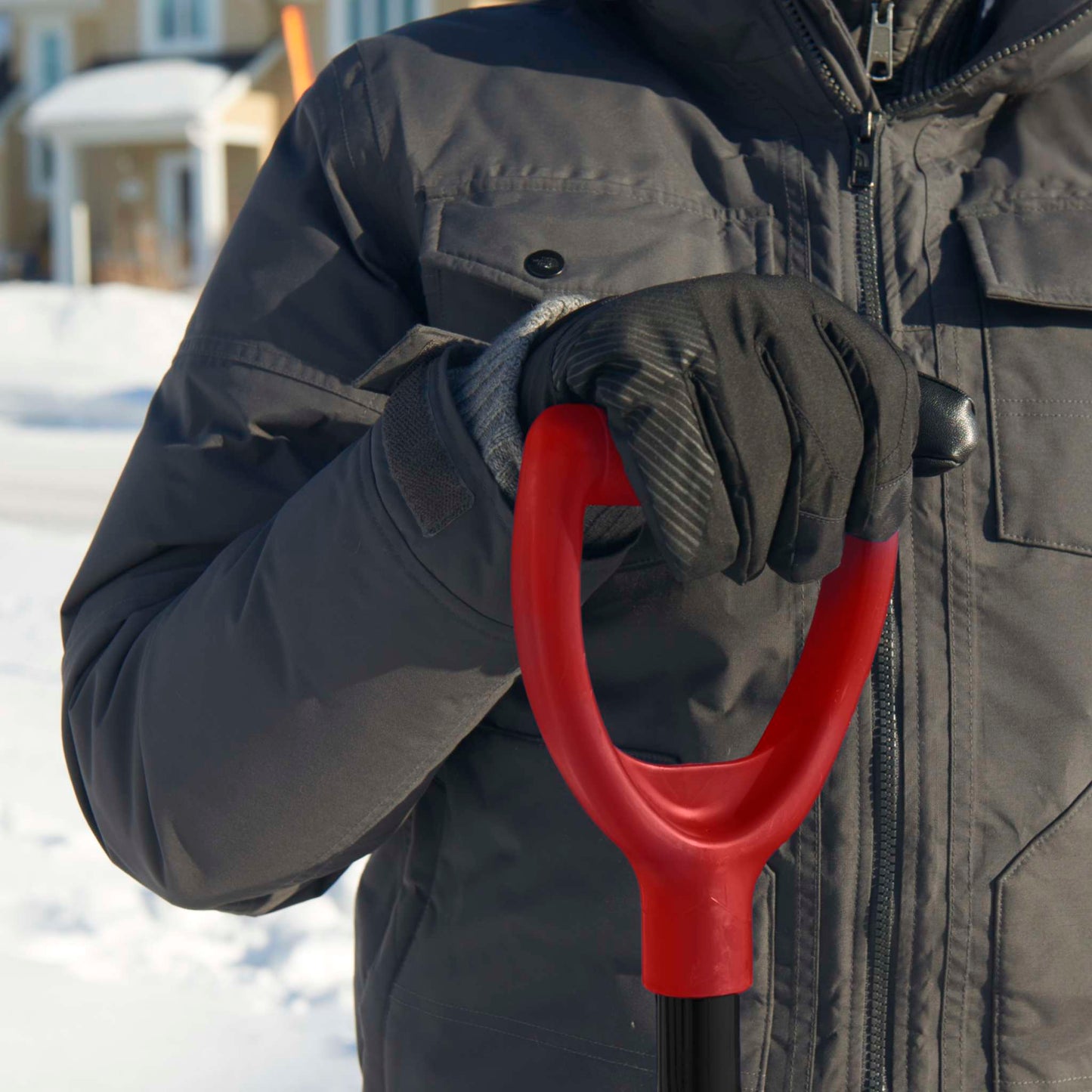 Snow shovel, ergo aluminum handle, 19" poly blade