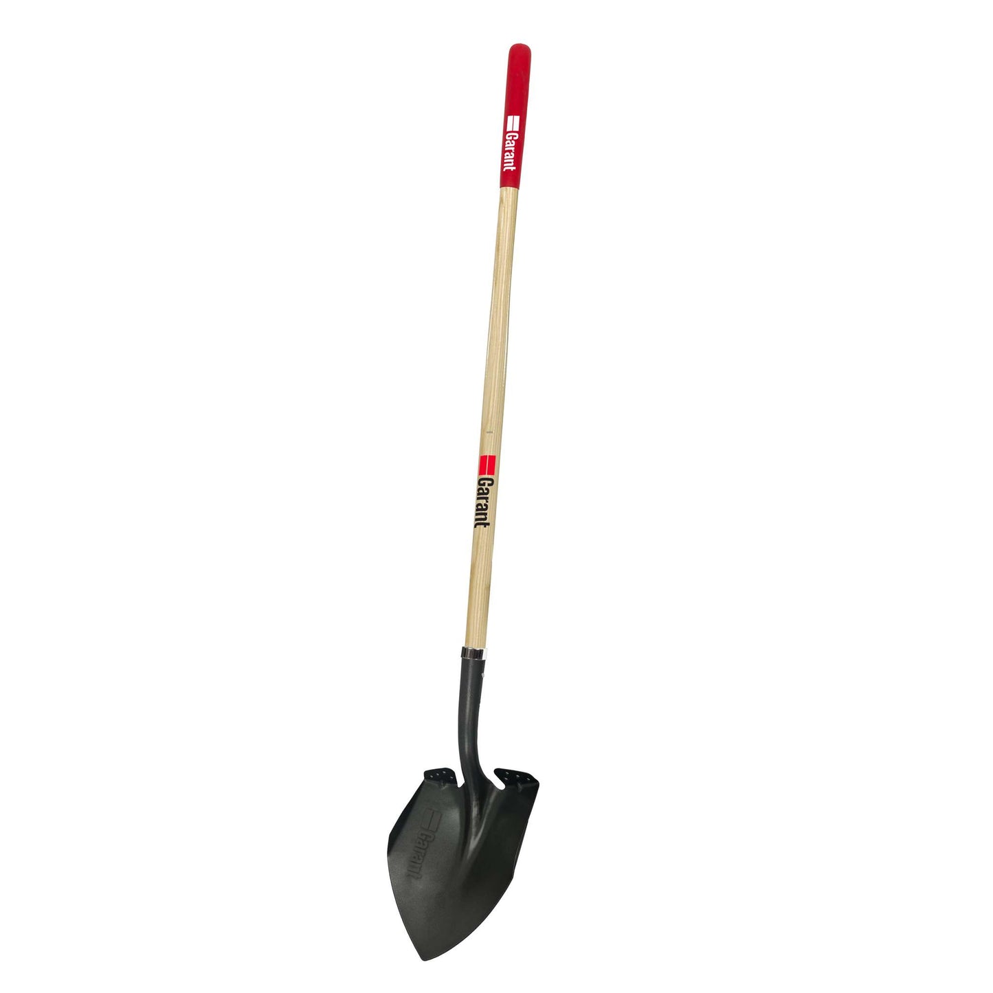 Round point shovel, long wood handle