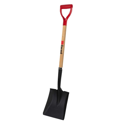 Square point shovel, wood handle, D-grip