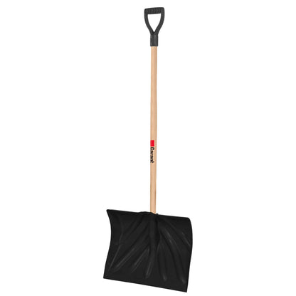 Snow shovel, 18" poly blade, hardwood handle, D-handle