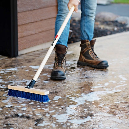 Deck brush, 12" head, synthetic bristles, wood hdle