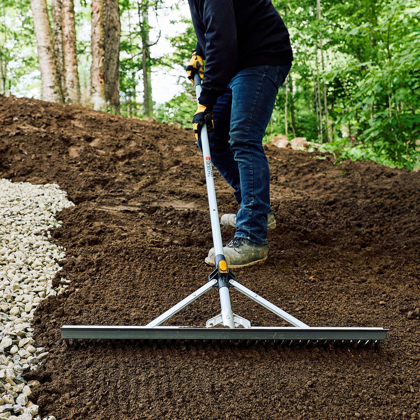 Level rake, landscaping, folding head/hdle aluminum, lh, Garant Pro