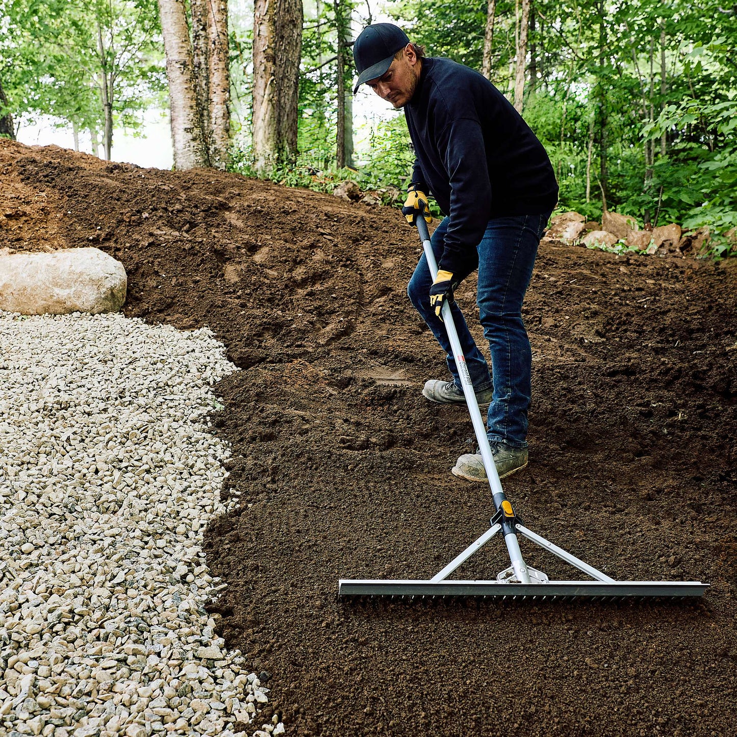 Level rake, landscaping, folding head/hdle aluminum, lh, Garant Pro