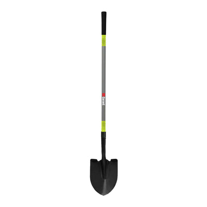 Round Point Tempered Steel Shovel with Long Fiberglass Handle
