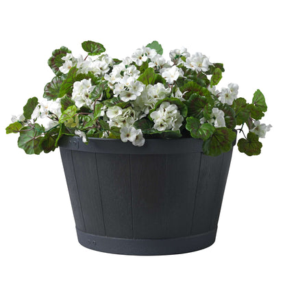 18" Tennessee Barrel Planter with wood-effect finish
