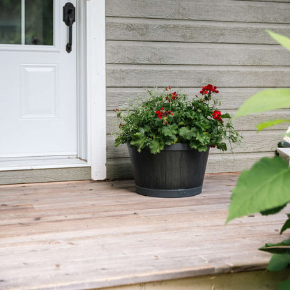 18" Tennessee Barrel Planter with wood-effect finish